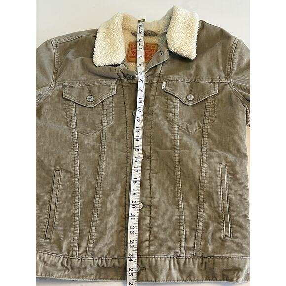 Levi's Womens Trucker Jacket Corduroy Sherpa Lined Tan Khaki Size Medium - Picture 8 of 13
